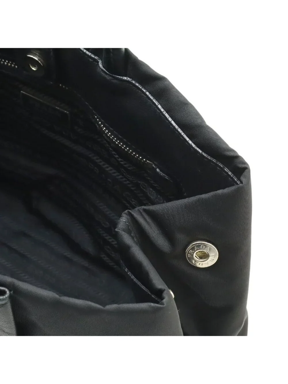 Prada Tote Ribbon Nylon Leather Nero Black Silver